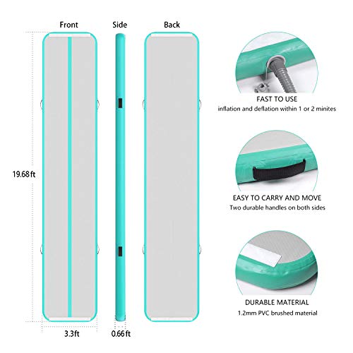 EZ GLAM Air Track 13ft/16ft/20ft Inflatable Gymnastics Tumbling Air Track Mat with Air Pump for Cheerleading/Practice Gymnastics/Beach/Park/Home use (16ftx3.3ftx8in(5x1x0.2m), Llight Green-L) - Thumbnail 4
