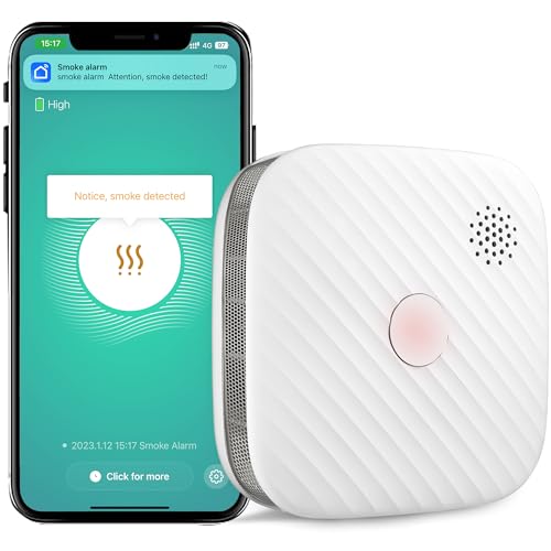 SECAIR Detecteur de Fumée Connecté avec Capteur Photoélectrique et Pile Remplaçable, Détecteur de Fumée WLAN (1 Pack)