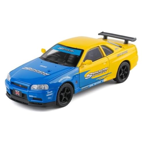 Image of 1.32 Scale Nissan GT-R R34 Diecast Car Model Toy with Pull Back Action, Openable Doors, Alloy Body & Detailing | Sports Toy for Kids & Collectors | Luxury Racing Car Gift