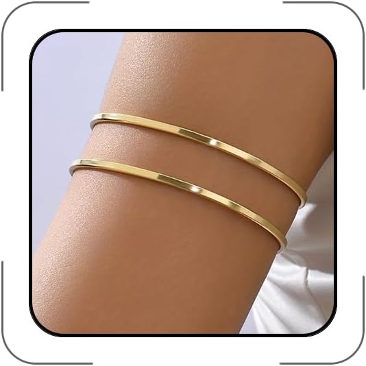 Women's 18k Gold Plated Arm Cuff Bracelet - Minimalist Silver Upper Arm Cuff for Cool