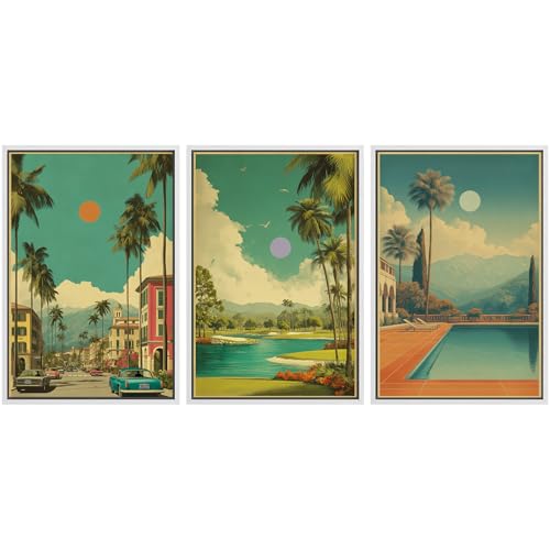 SIGNWIN Framed Canvas Print Wall Art Set Retro Palm Springs