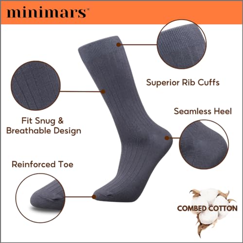 Men’s Standard Colorful Ribbed Crew Socks, Lightweight Thin, Soft Cotton, Ultra Stretch (5 Pairs, Size 6-10)3