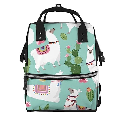 Sac à langer grand volume à motifs lama et cactus avec double anse de transport