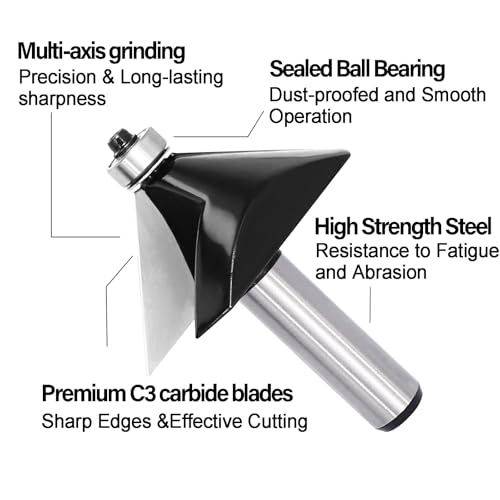 Image of Chamfer Router Bit 1 /2 Shank, 45 Degree Carbide 2-Flute Chamfer Cut, Edge Forming Bevel Router Bit, Chamfer Bit Miter Angle Router Cutters, for Miter Joints