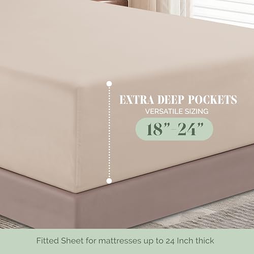 Elegant Comfort Luxury 1500 Premium Hotel Quality Microfiber 4-Piece Sheet Set - Soft, All Around Elastic 18-24 Inches Deep Fitted Sheet - Extra Deep Pocket Sheets, Full, Cream