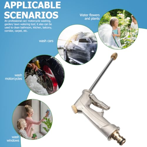 Image of UKCOCO Long Handle Garden Hose Nozzle Multi Purpose Spray Nozzle with Front Trigger Adjustable Mist to Spray for Car Wash Lawn Watering Flower Care Outdoor Cleaning 10.62 X 5.51 X 0.98 in