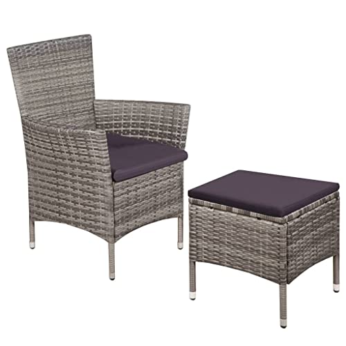 GeenYuu Ensemble mobilier Jardin résine tressée Gris avec Chaise Fauteuil siège et Tabouret, Coussins Amovibles Confortables, idéal terrasse Balcon Patio...