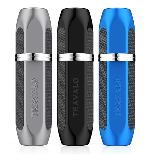 Travalo Vector Perfume Atomizer Bundle - Leak-Proof and TSA Approved for Air Travel - Reusable, Easy Fill Mini Sprayer - Lightweight, Stylish Metal Outer Case - Silver, Blue, Black - 3 Pack