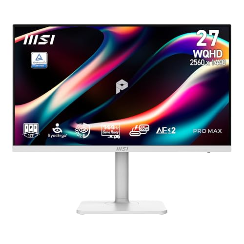 Image of msi PRO MAX 271QPHW E14 27-inch IPS 2560 x 1440 (QHD) Hub Computer Monitor, 144Hz, Free-Sync, HDR Ready, HDMI, DisplayPort, VESA Mountable, Height Adjustable, Speaker, White