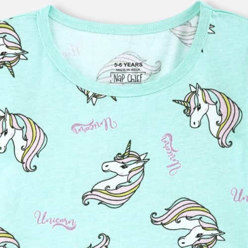 Image of Nap Chief Girls Printed Round Neck Fit & Flare Dress | Cotton Knee Length Half Sleeve Girls Summer Dress for Casual Wear