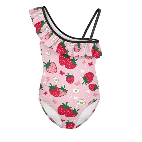 Image of Girls One Piece Swimsuit Ruffled Halter Bathing Suit with Adjustable Strap Beach Sport Swimwear for 3-14 Years