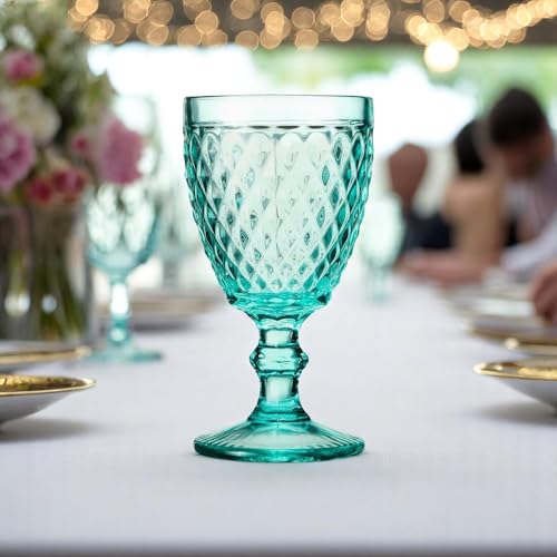 Verres à long drink bleus et gobelets de table rétro diamant - 5