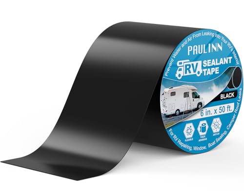 Image of PAULINN Butyl Sealant Waterproof Tape, 6 Inch X 50 Foot Camper Roofing Tape Black, UV & Weatherproof Roof Seal Tape for RV Camper Trailer Boat Window Sealing Leak Repair