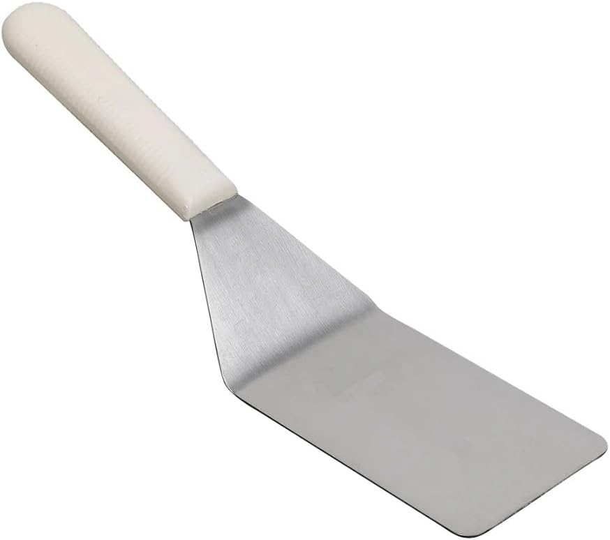 Soro Essentials- 4" x 2-1/2" Stainless Steel Pancake Spatula Turner with Offset Blade and White Color Handle- Metal Spatula Griddle Scraper and Pancake Flipper or Hamburger Turner