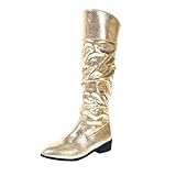 ZPFDSG Santiag Femme Bottes hautes dorées for femmes, bottes hautes for femmes, chaussures tendance for cow-girls occidentales, bottes tendance en cuir for femmes(39)