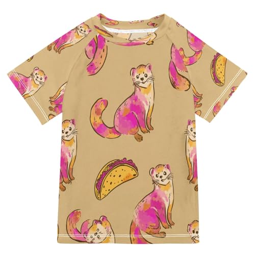 Boys Short Sleeve T-Shirts Funny Ferrets Tacos Rashguard Kids Swim Shirts Sun UPF 50+