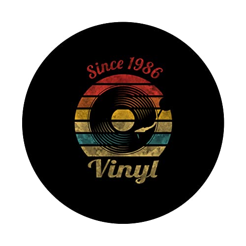 Since 1986 Vinyl Retro Record Vintage Music PopSockets Swappable PopGrip, Black - Image 3