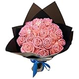 Ngbbby Ramo de Rosas con Purpurina, 1 Juego, Ramo de Rosas Artificiales Realista, Incluye 12 Flores, 12 Tallos, 2 Papel de Regalo y 2 Cintas, Flores eternas románticas para Boda