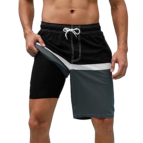 Arcweg Mens Swim Trunks with Compression Liner 9” Men Beach Board 2 in 1 Bathing Suit with Zipper Pockets, Quick Dry