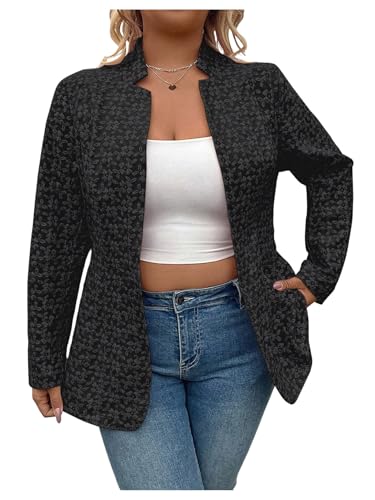 OYOANGLE Women's Plus Size Jacquard Long Sleeve Open Front Blazer Jacket Notch Collar Work Dressy Coat Outerwear