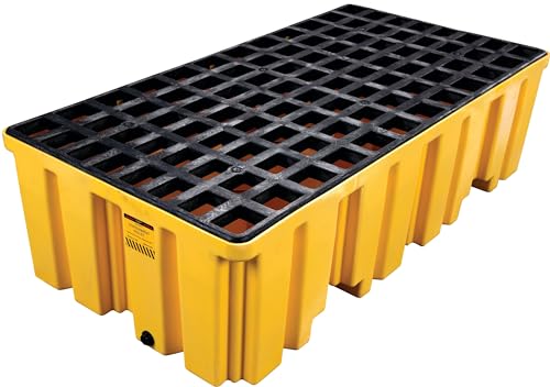 Eagle 2 Drum Spill Containment Pallet with Drain and Forklift Pockets, 51.5"x26.25"x13.75", 66 Gallon Sump, 4,000 lbs. Load Capacity Secondary Containment Pallet, Made in USA, Yellow, 1620 by Eagle - Used condition - US$244.01