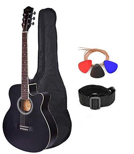 Image of Zabel Acoustic Guitar 40 Inches Matt Finish, Black, With Combo Guitar Bag, Strings, Strap And Picks