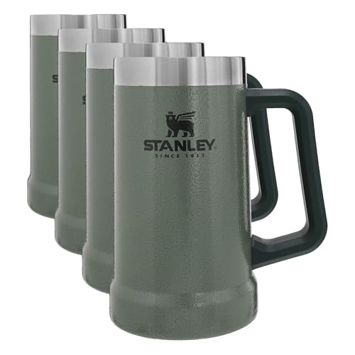 Image of STANLEY Stay-Chill Beer Stein 24 oz | Heavy Duty Big Grip Handle | Beer Tumbler Drink Cup,Holds 2 Cans-| Insulated Stainless Steel Party Mug-| BPA-Free-| Hammertone Green,(Pack of 4)