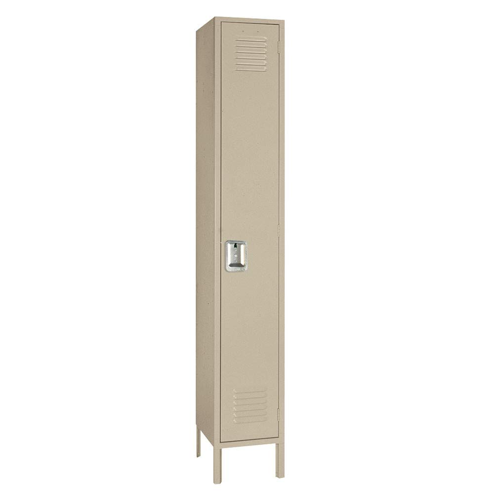 Lyon Single Tier 1 Wide 12" W x 18" D x 78" H Assembled Metal Locker PP5042SU - 1 Door - Putty Finish - Steel Construction - Made in The USA!