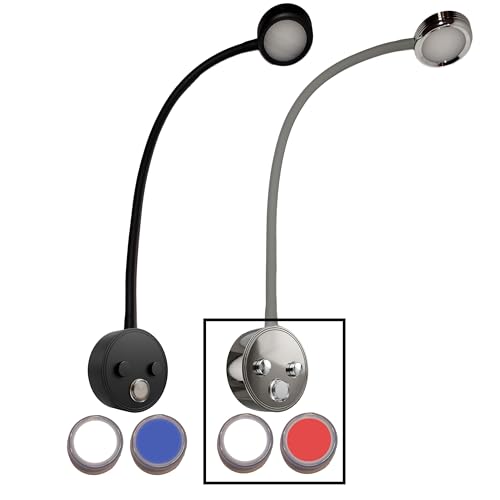Wave One Marine Dual Color Gooseneck LED Chart Reading Light | Flexible Dimmable Sailboat Cabin Wall Map Boat Yacht RV Interior Night Lighting 12-24V Volt (Chrome | White & Red)