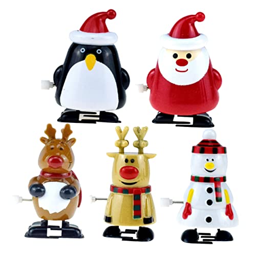 BESPORTBLE 5Pcs Xmas Clockwork Walking Adorable Santa Snowman Reindeer Penguin for Christmas Party Favors Safe Design for