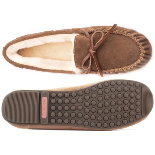 Parfeying Women's Sheepskin Moccasins Cow Suede Memory Foam Slippers Indoor Outdoor Shearling Winter Shoes4