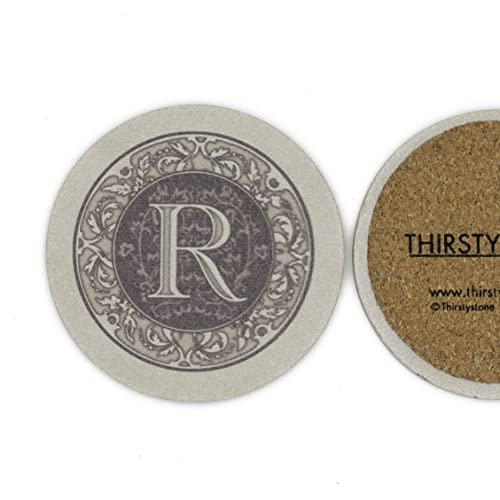 Thirstystone Monogram Letter R Absorbent Sandstone Coaster 4-Pack Made in The USA Decorative, Absorbent, Easily Wipes Clean