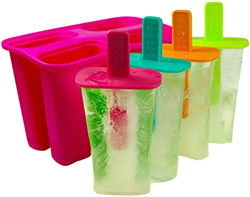 Silicone Popsicle Molds Ice Pop Molds Maker BPA Free - Set of 4 - Food Grade Ice Cream Moulds Ice Pops Shapes for Homemade Popsicle, Dishwasher Safe -Rose Red