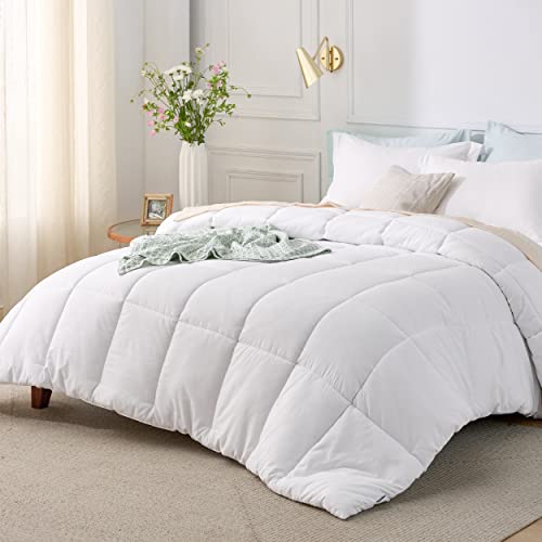 image for Bedsure White Queen Comforter Set - White Basket Weave Pattern Down Al