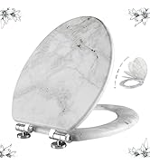 Angel Shield Marble Toilet Seat Durable Molded Wood with Quiet Close,Easy Clean Quick-Release Hin...