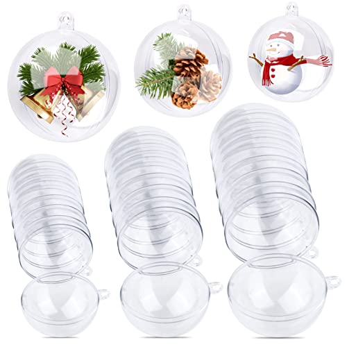 Vegena 30 boules en plastique à remplir - Boules acryliques rechargeables - Boules de bricolage transparentes - Boules de Noël à suspendre et à enlever pour décorations de Noël fête (3 tailles) Cover