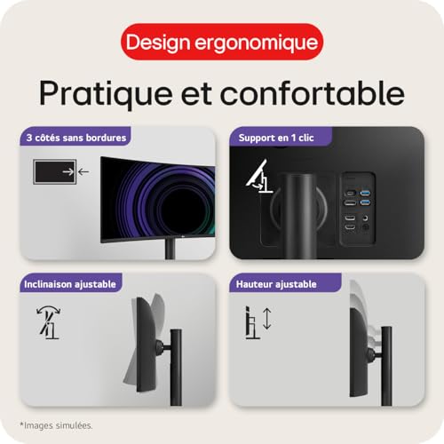 LG UltraWide™ 34WR55QK-B Ecran PC Ultra Large 34" - Dalle VA résolution QHD (3440 x 1440), 5ms GtG 100Hz, HDR 10, sRGB 90% (CIE1931), inclinable, réglable en Hauteur, Mode Portrait