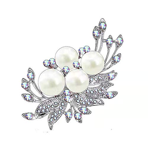 Cyipana fashion white pearl brooches for women?flower alloy crystal rhinestone designer safety brooch pin jewelry for gifts 1 piece(white)
