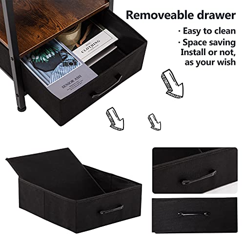 Apicizon Nightstand, Industrial End Table With Removable Drawer And Shelf, Rustic Side Table, Sofa Table For Bedroom And Living Room, Rustic Brown #TOP6