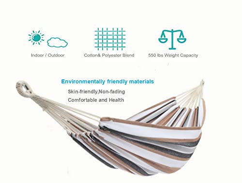 Comfortable Camping Hammock for 2 Preson Portable Hammock with Hanging Ropes & Carry Bag, Large79''x60''Cotton Hammock Up to 550lbs&Heavy Duty Carabiners for Camping Outdoor/Indoor Patio Backyard