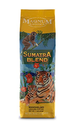 Magnum Exotics Coffee - Sumatra Mandheling, Dark Roast, 1lb. bag, Ground Coffee, 100% Arabica Coffee, Magnum Coffee Roastery (16 oz.)