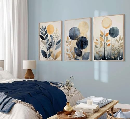 Affiche d'arbre géométrique beige et bleu TONGYINLI, lot de 3 toiles de salon 70x100 cm sans cadre - 5