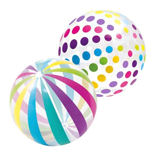2 Stück Wasserball Aufblasbar, Transparenter Strandball, 40cm Aufblasbarer Ball, Bunt Gestreifter Wasserbälle, Pool Spielzeug Wasserbälle Kinder, für Sommer Strand Schwimmbad Spielzeug Ball Tauchbälle