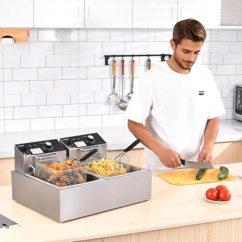 Image of Deep Fryer with Basket Stainless Steel Countertop Electric Fryer for Home and Commercial Use, Oil Fryer with Temperature Control and Double Overheat Protection (12L)