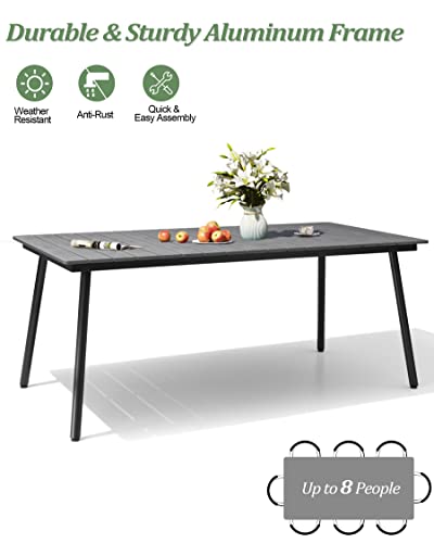 Vredhom 7 Piece Patio Dining Set, 4-6 People Outdoor Dining Table Set, Patio Aluminum Furniture Set For Backyard Garden Deck Poolside With Wood-Like Top Aluminum Frame Table And Dining Chairs #TOP4