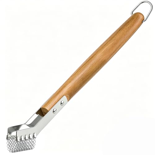 House Again Grill Scraper, Mesh Ring Grill Brush for Wire Grates & Rod Grates, Safe Barbecue Scraper with Long Wooden Handle for Outdoor BBQ & Camping-Griller Gifts for Men
