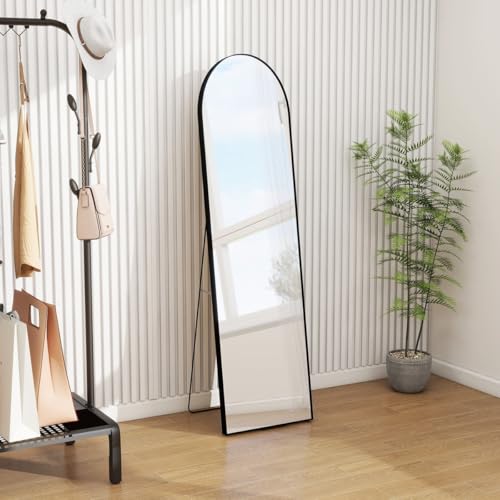 Image of VENETIAN IMAGE Floor & Wall Mount Full-Length Mirror | Arch Top Design | Perfect for Bedroom, Dressing Room, Hallway (Black, 160x50 cm).