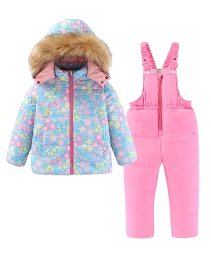 Hiheart Girls 2 Piece Snowsuit Warm Hooded Ski Jacket and Pants Set