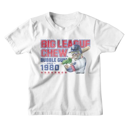 Big League Chew Graphic Crew Neck, 1980 White Short Sleeve Tee - Vintage Style T Shirt for Boys & Girls