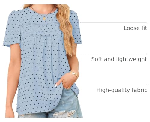 Image of Falechay Womens Summer Tops Crewneck Short Sleeve Shirts Casual Chiffon Blouses Flowy Lace Hem Boho Clothing Trendy 2026